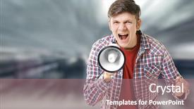  Presentation with crowd - Cool new PPT layouts with nonviolence - young man with megaphone backdrop and a coral colored foreground
