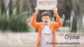  Presentation with outdoor worker safety - Cool new PPT theme with nonviolence - young man with placard backdrop and a coral colored foreground