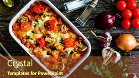  Presentation with noodle - Slide set enhanced with noodle-casserole-with-minced-meat background and a tawny brown colored foreground