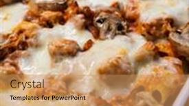  Presentation with noodle - Presentation design enhanced with noodle-casserole-with-minced-meat background and a coral colored foreground