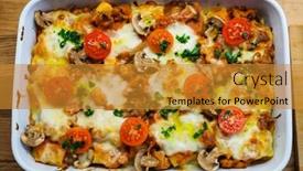  Presentation with noodle - Presentation design with noodle-casserole-with-minced-meat background and a gold colored foreground