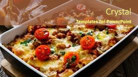  Presentation with mozzarella cheese - PPT layouts with noodle-casserole-with-minced-meat background and a red colored foreground