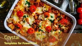  Presentation with noodle - Theme having noodle-casserole-with-minced-meat background and a tawny brown colored foreground