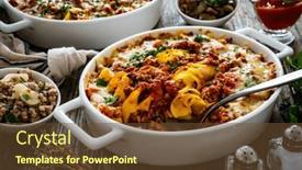  Presentation with noodle - Slide deck consisting of noodle-casserole-with-minced-meat background and a tawny brown colored foreground