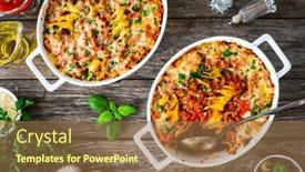  Presentation with noodle - Presentation having noodle-casserole-with-minced-meat background and a coral colored foreground