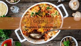  Presentation with noodle - Slide deck featuring noodle-casserole-with-minced-meat background and a gold colored foreground