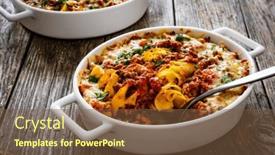  Presentation with noodle - Presentation theme having noodle-casserole-with-minced-meat background and a tawny brown colored foreground