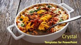  Presentation with noodle - PPT theme enhanced with noodle-casserole-with-minced-meat background and a tawny brown colored foreground