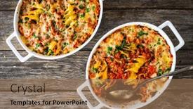  Presentation with noodle - Theme with noodle-casserole-with-minced-meat background and a coral colored foreground