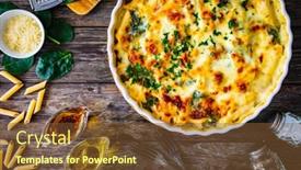  Presentation with noodle - Presentation consisting of noodle-casserole-with-roast-pork background and a tawny brown colored foreground