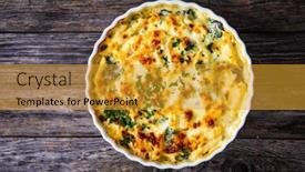  Presentation with noodle - Presentation design featuring noodle-casserole-with-roast-pork background and a gold colored foreground