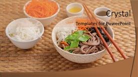  Presentation with green seaweed - Presentation having noodle soup with nori seaweed background and a coral colored foreground