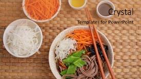  Presentation with green seaweed - PPT layouts enhanced with noodle soup with nori seaweed background and a coral colored foreground