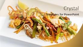  Presentation with noodle - Audience pleasing slide set consisting of noodle-with-chicken-and-vegetables backdrop and a yellow colored foreground
