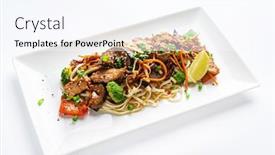  Presentation with noodle - Presentation design with noodle-with-meat-and-vegetables background and a cool aqua colored foreground