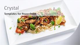  Presentation with noodle - Presentation design featuring noodle-with-meat-and-vegetables background and a sky blue colored foreground