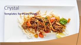  Presentation with noodle - Amazing slide deck having noodle-with-meat-and-vegetables backdrop and a sky blue colored foreground