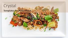  Presentation with noodle - PPT layouts having noodle-with-meat-and-vegetables background and a coral colored foreground