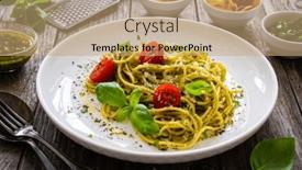  Presentation with noodles - Presentation consisting of noodles-with-basil-pesto-parmesan background and a coral colored foreground