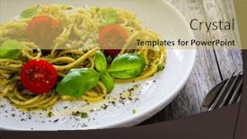  Presentation with noodles - Presentation enhanced with noodles-with-basil-pesto-parmesan background and a yellow colored foreground