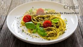 Presentation with noodles - Slide set consisting of noodles-with-basil-pesto-parmesan background and a coral colored foreground