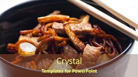  Presentation with meat beef - Presentation design with noodles-with-beef-meat background and a tawny brown colored foreground