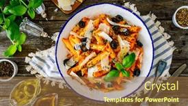  Presentation with noodles - Presentation theme having noodles-with-pesto-parmesan-cheese background and a tawny brown colored foreground