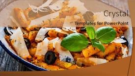  Presentation with noodles - Presentation theme enhanced with noodles-with-pesto-parmesan-cheese background and a coral colored foreground