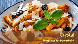  Presentation with noodles - PPT theme with noodles-with-pesto-parmesan-cheese background and a tawny brown colored foreground