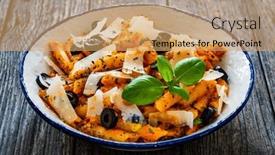  Presentation with noodles - Slide deck featuring noodles-with-pesto-parmesan-cheese background and a  colored foreground