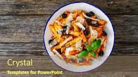  Presentation with noodles - PPT theme featuring noodles-with-pesto-parmesan-cheese background and a coral colored foreground