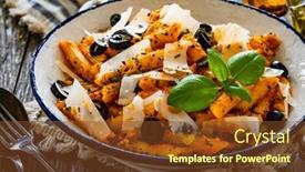  Presentation with noodles - Slide set enhanced with noodles-with-pesto-parmesan-cheese background and a tawny brown colored foreground