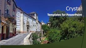  Presentation with granada - Beautiful presentation theme featuring noon-street-in-granada-spain backdrop and a ocean colored foreground