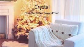  Presentation with red christmas holiday illustration - Audience pleasing PPT theme consisting of nordic lights - beautiful holiday decorated room backdrop and a yellow colored foreground