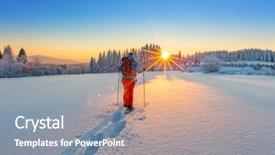  Presentation with walker - Amazing PPT theme having nordic lights - snowshoe walker running in powder backdrop and a gray colored foreground