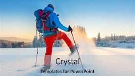  Presentation with healthy lifestyle - PPT layouts with nordic lights - snowshoe walker running in powder background and a light blue colored foreground
