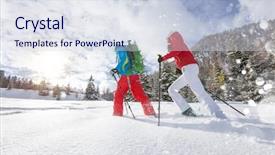  Presentation with powder metallurgy - PPT layouts having nordic lights - snowshoe walkers running in powder background and a sky blue colored foreground