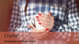  Presentation with cup coffee - Audience pleasing theme consisting of nordic print style red nail backdrop and a  colored foreground