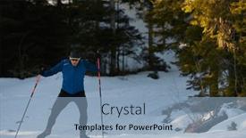  Presentation with skiing - Presentation design featuring nordic-skiing-or-cross-country background and a light blue colored foreground