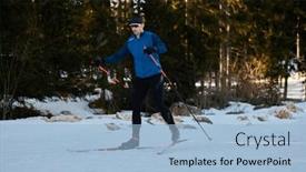  Presentation with skiing - PPT theme featuring nordic-skiing-or-cross-country background and a light blue colored foreground
