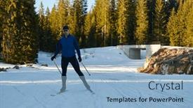  Presentation with skiing - Presentation theme having nordic-skiing-or-cross-country background and a light blue colored foreground