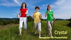  Presentation with walking nordic - Colorful slide deck enhanced with nordic walking - active family exercising backdrop and a  colored foreground