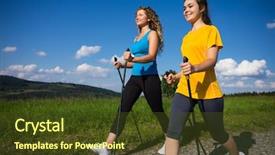  Presentation with walking nordic - Colorful presentation design enhanced with nordic walking - active people outdoor backdrop and a tawny brown colored foreground