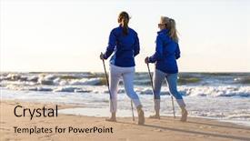  Presentation with walking nordic - Slide deck with nordic walking - active people working background and a coral colored foreground