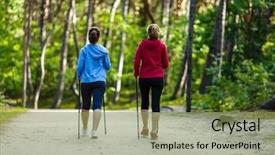  Presentation with walking nordic - Amazing slide set having nordic walking - active people working backdrop and a yellow colored foreground