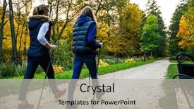  Presentation with elderly people walking difficulties - Colorful PPT layouts enhanced with nordic walking - active people working backdrop and a light gray colored foreground