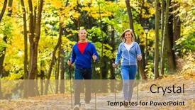  Presentation with elderly people walking difficulties - Presentation design consisting of nordic walking - active people working background and a coral colored foreground