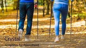 Presentation with walking nordic - Presentation design with nordic walking - active people working background and a  colored foreground
