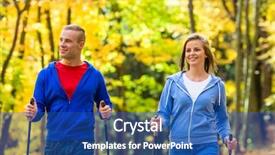  Presentation with walking nordic - Colorful presentation theme enhanced with nordic walking - active people working backdrop and a ocean colored foreground