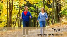  Presentation with walking nordic - Slide set having nordic walking - active people working background and a coral colored foreground